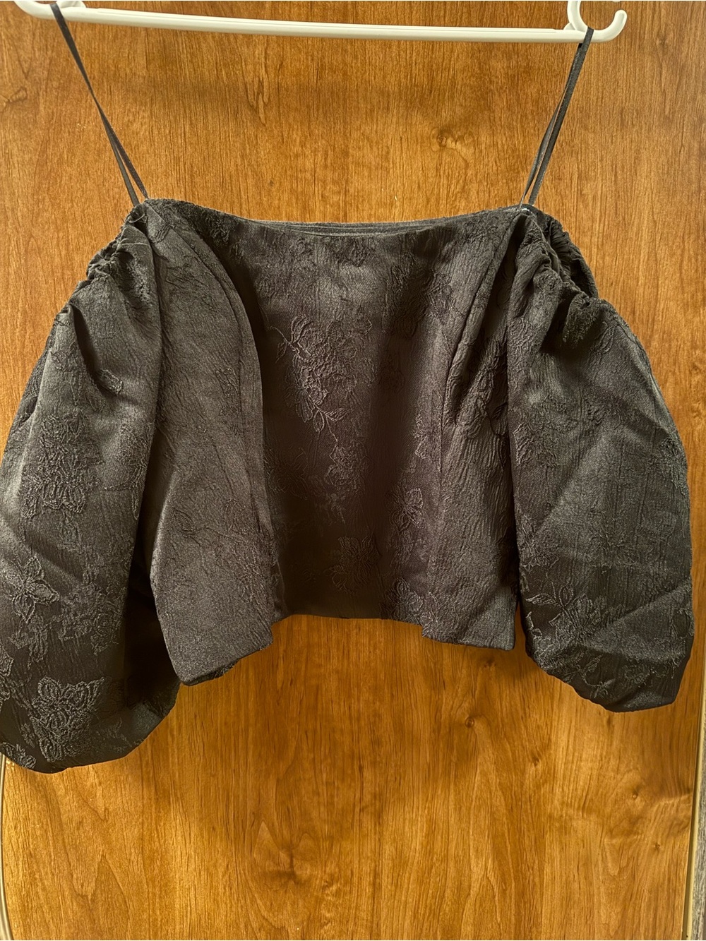 Black Textured Puff Sleeve Crop Top